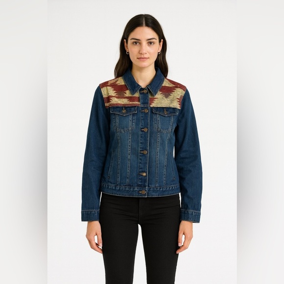 FRYE AND CO. Jackets & Blazers - Frye and Co Denim Jean Jacket Western Aztec Southwestern Trucker Size XL